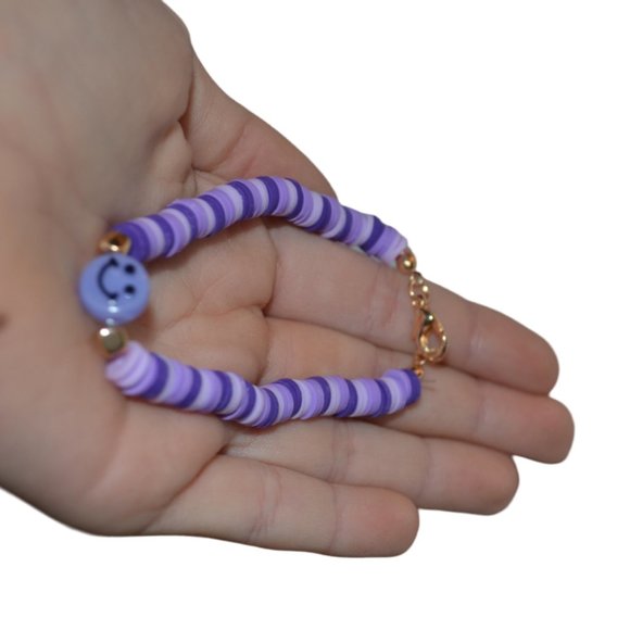 Preppy Aesthetic Purple Smiley Face Elastic Clay bead Bracelet - Picture 1 of 4